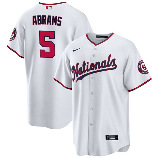 Men's Washington Nationals #5 CJ Abrams White Cool Base Stitched Baseball Jersey Men's Washington Nationals #5 CJ Abrams White Cool Base Stitched Baseball Jersey